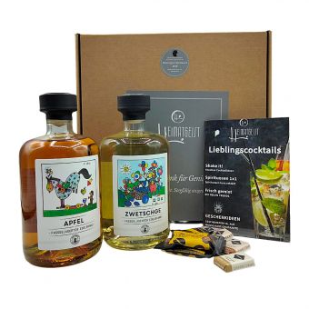 Geschenkkarton mit Zwetschgen- & Apfelbrand – 2 Spirituosen 0,50 l/Fl., 42%-Vol. 