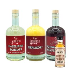 Heimatgeist Schwarzwald Mixbox mit Haselnuss, Eierlikör, Kräuterlikör 