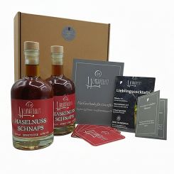 Heimatgeist Haselnuss Geschenkbox – 2 Flaschen Haselnussschnaps mit Extras 