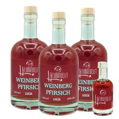 Roter Weinbergpfirsichlikör 500ml, 20%vol. 3er Pack + miniatur Probeflasche 